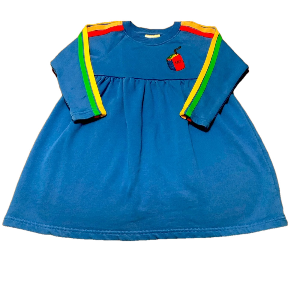 Hanna Andersson Blue Juice 🧃 Dress with Rainbow 🌈 Striped Long Sleeves